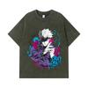 275 GSM Washed T-shirts 100% Cotton Jujutsu Kaisen V59 Gojo Print Unisex Heavy Cotton T Shirt