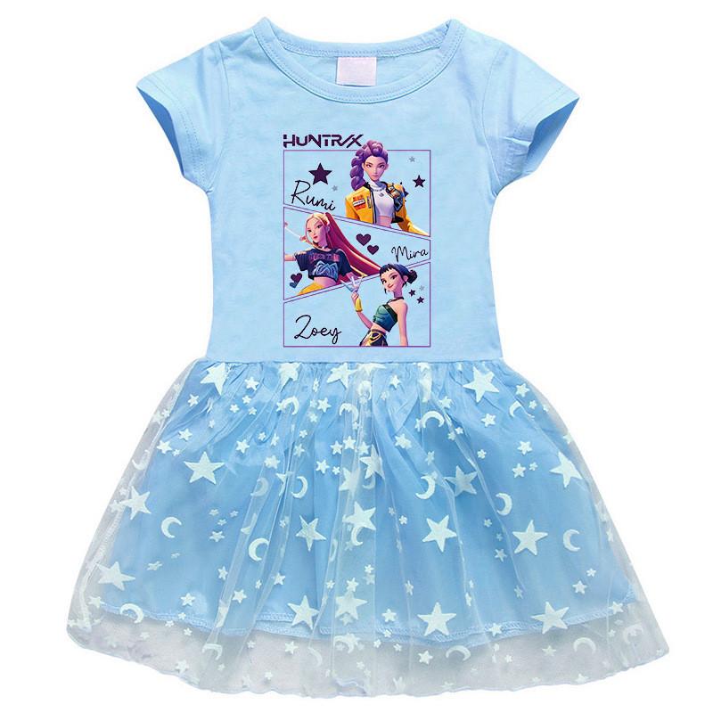 Девочки Kpop Мира Зои Руми Охотники Принт Дышащее Сетчатое Платье