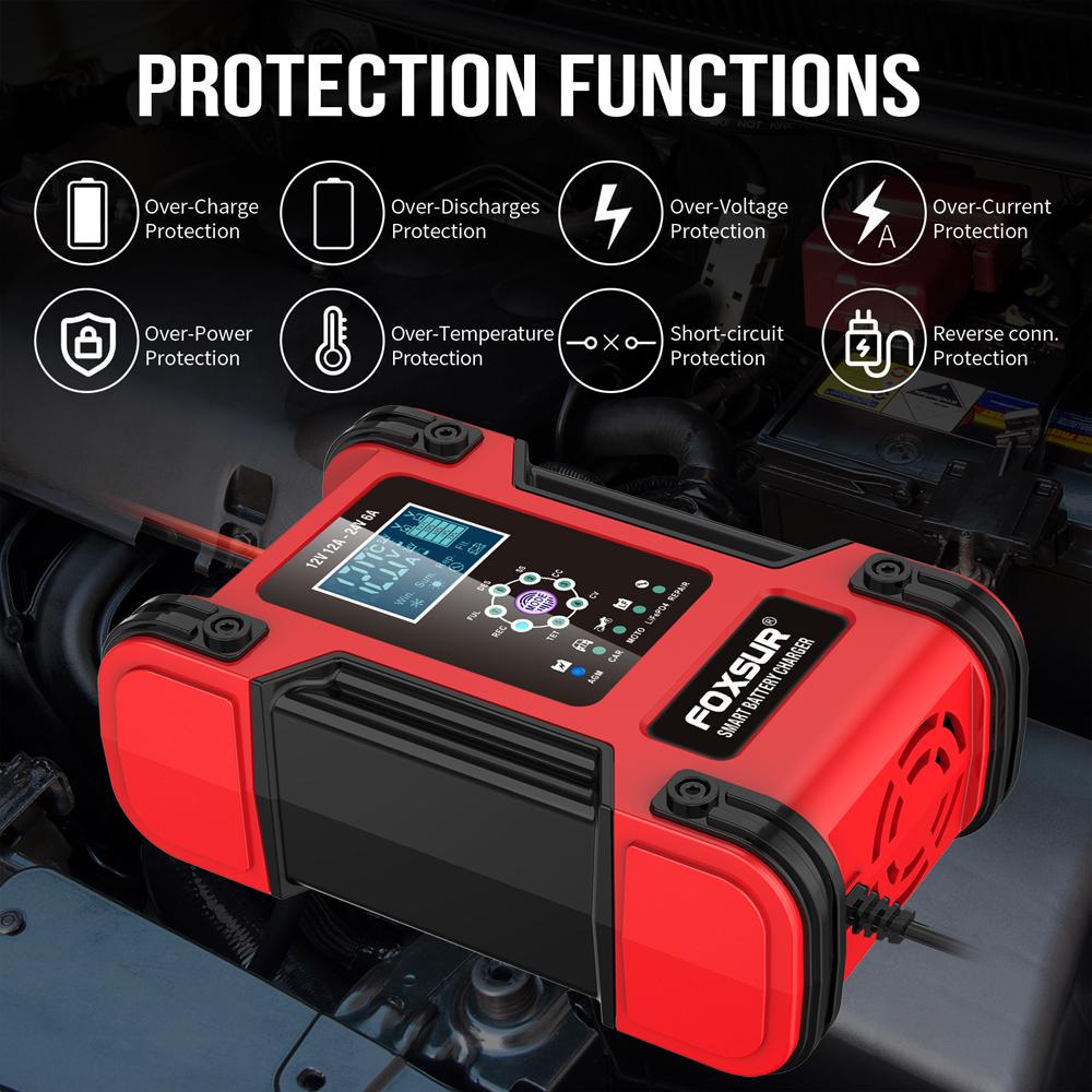 12 В 24 В автомобильное зарядное устройство для литиевых AGM гелевых свинцово-кислотных аккумуляторов 7-ступенчатый автоматический ремонт ЖК-адаптер питания