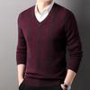 Hengyuanxiang Men's Thickened 100% V-Neck Wool Sweater