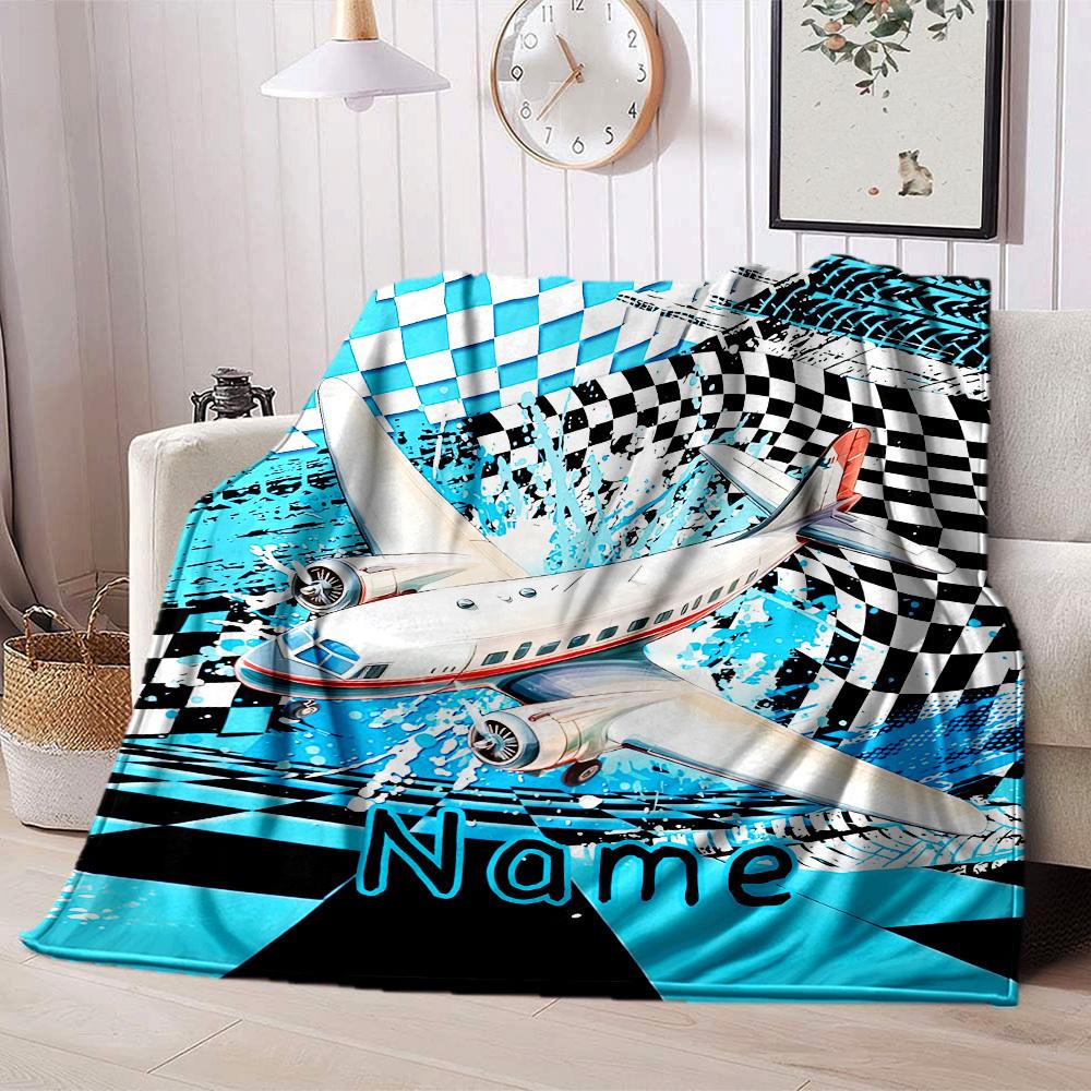 Airplane Racing Checkered Home Customize Your Name Blankets Comfortable Soft Lightweight Allseason Multipurpose Blanket For Picnics Sofas Offices Beds