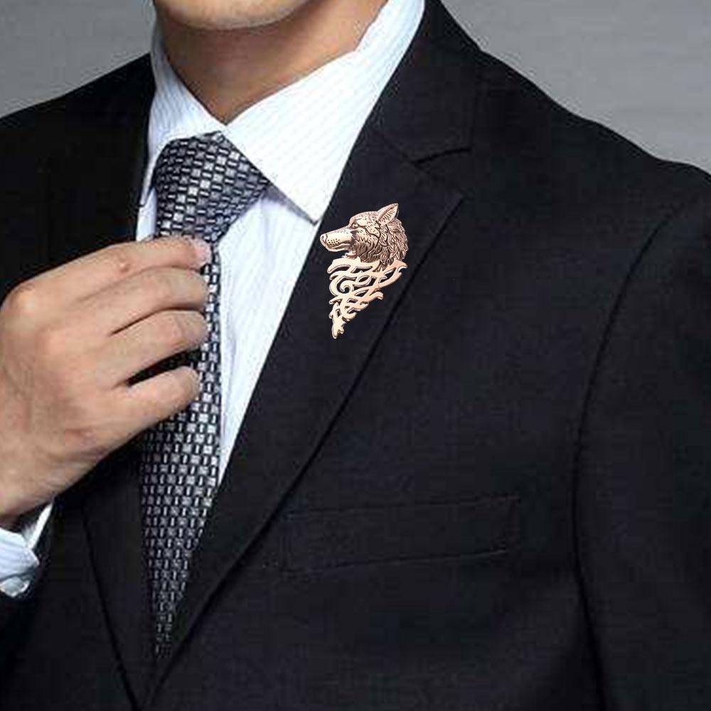 Women Nordic Goth Black Metal Bronze Viking Shirt Accessory Badge Wolf Head Brooch Lapel Pin