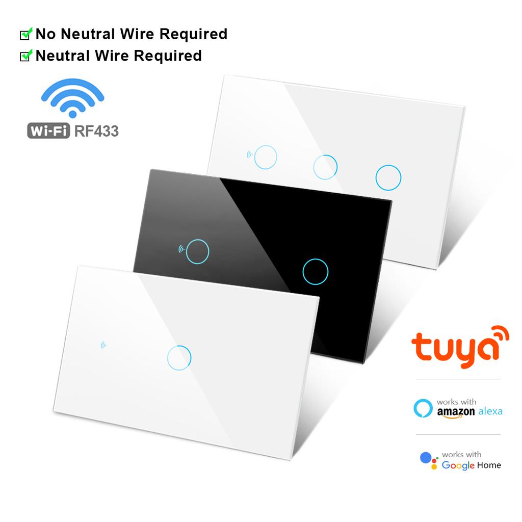 Tuya Smart Life WiFi светодиодный переключатель света приложение 433RF Alexa голосовой пульт дистанционного управления сенсорный переключатель совместимый нейтральный провод \ без нейтрального провода