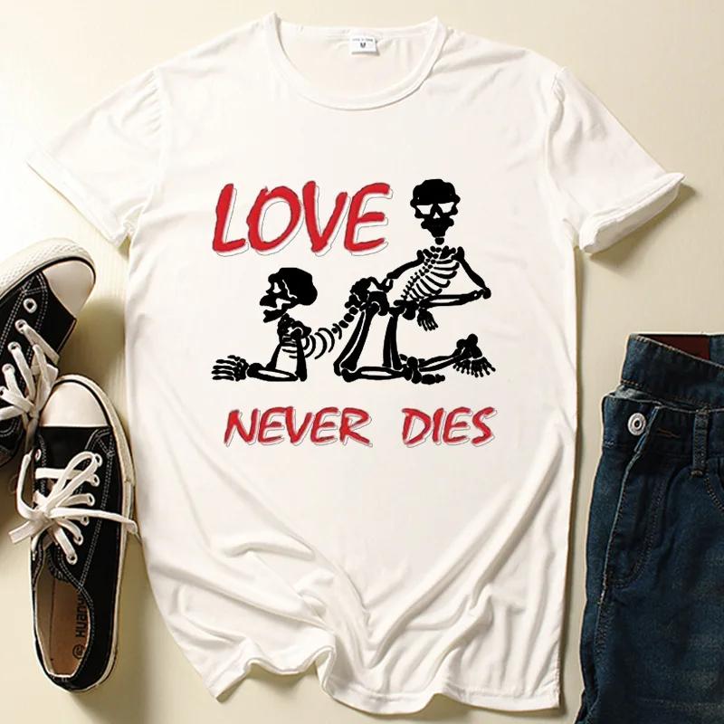 Футболка с принтом «Love Never Die Skull» для женщин, с коротким рукавом и круглым вырезом, свободная летняя женская повседневная футболка, топы, женские рубашки