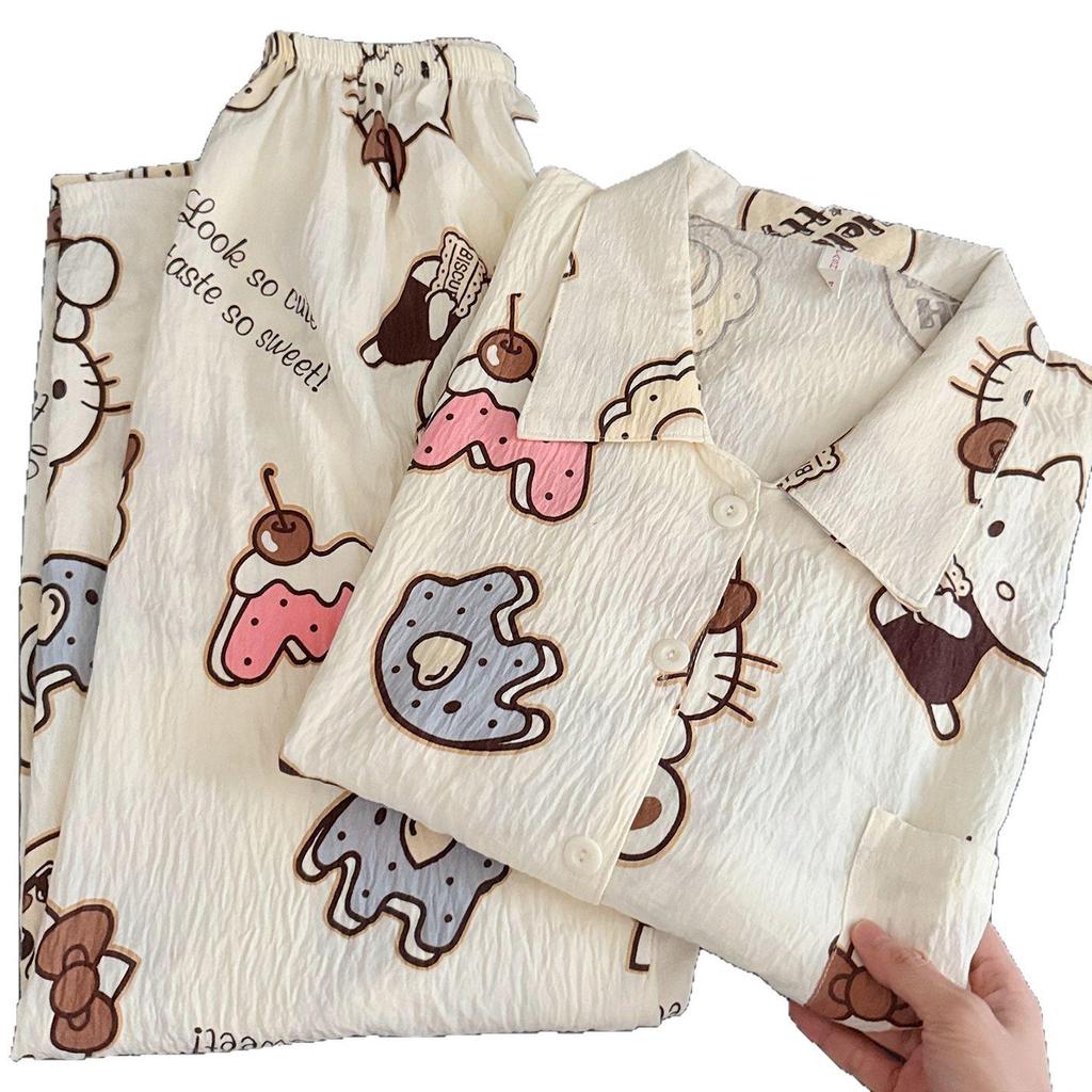 2025 Милый мультяшный женский пижамный комплект - Весенне-осенний кардиган с длинными рукавами и брюки