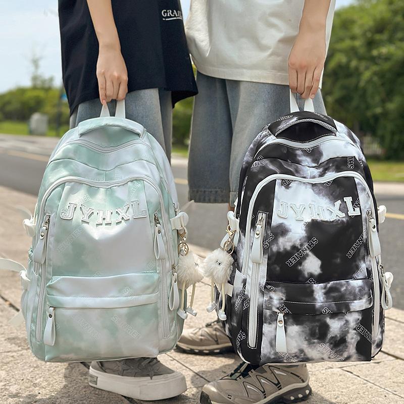 Schoolbag New Alphabet Embroidery Backpack Men's and Women's Versatile Fashion Tie-Dyeing Student School Bag Large Capacity Casual Computer Backpack