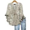 European & American Khaki Lace Floral V-Neck Ruffle Mid-Sleeve Women's Top
