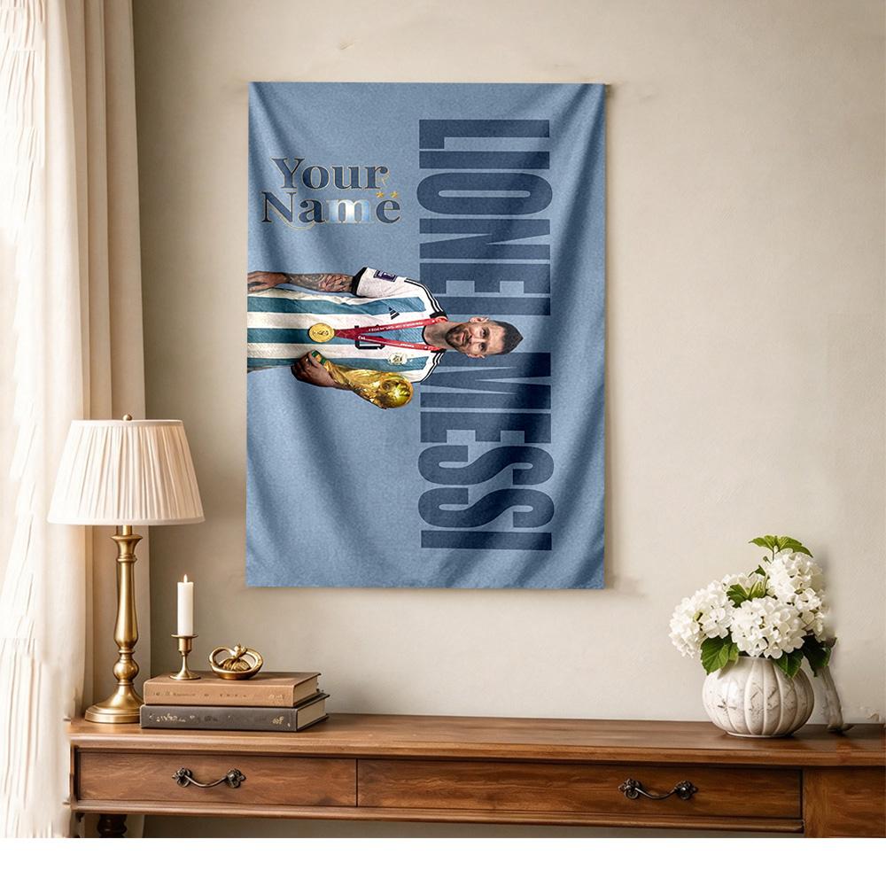 Football Messi Personalized Text Tapestry Decorative Wall Tapestry Vibrant Fade-Resistant Print Suitable for Home Decor Four Seasons Decor