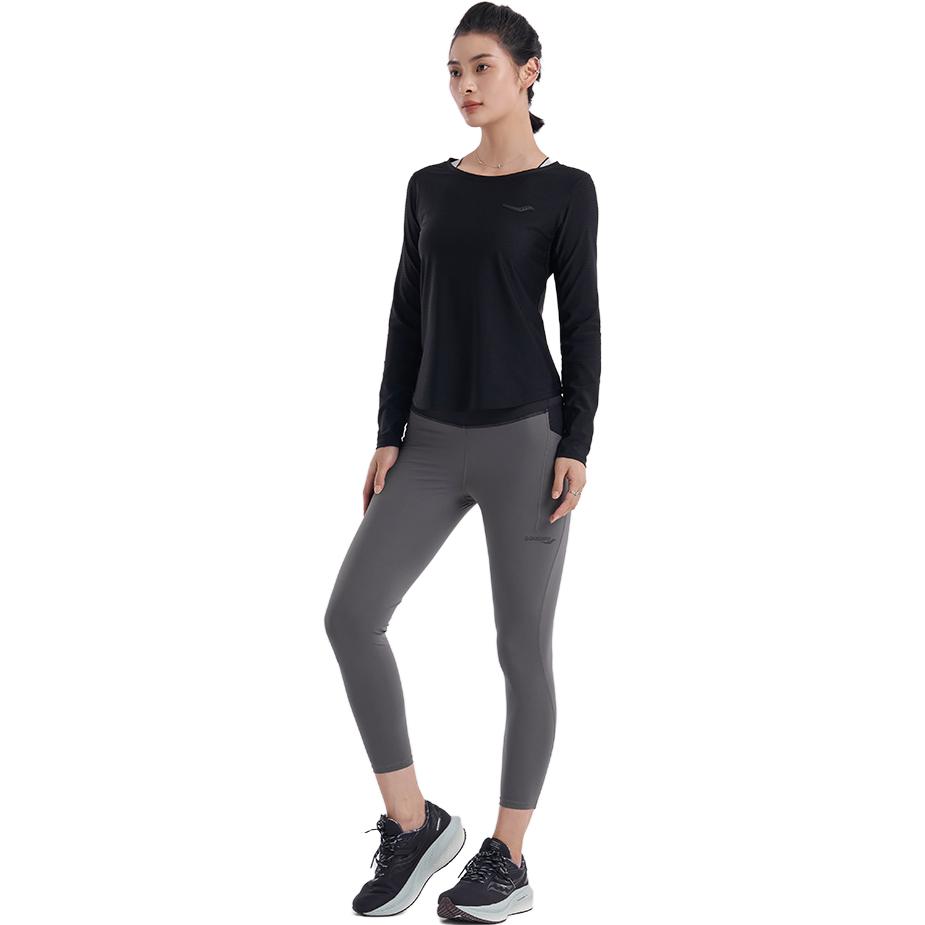 SAUCONY Comfortable Casual Sports Long Sleeve Knit Top Women Tops Black SC1220059-2