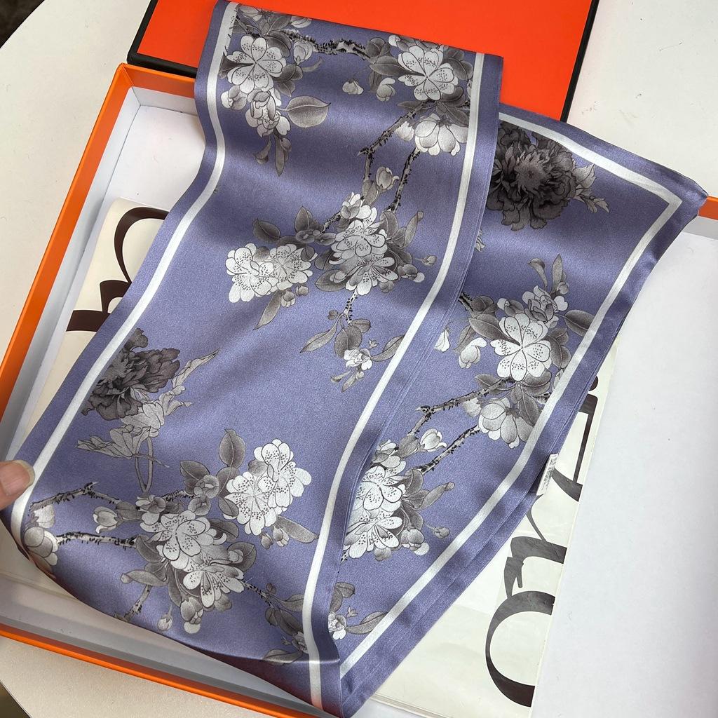 Шарф из 100% шелка тутового дерева, Длинный женский универсальный темперамент, Двусторонний завязанный как сумка, Ремень, Шарф, Шарф как у звезды того же стиля