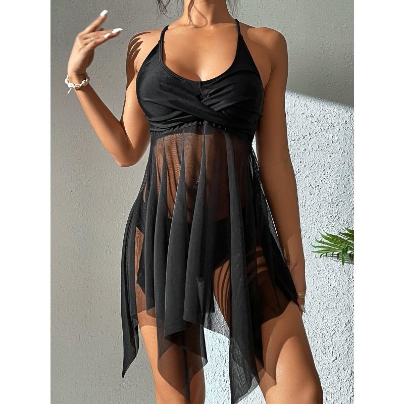Women S Split Swimsuit High Waist Pant Cross Top Strappy Swimwear