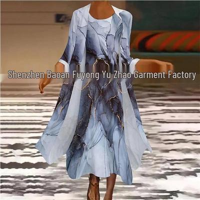 Женское шифоновое платье из двух частей с принтом и круглым вырезом, осеннее - свободного кроя