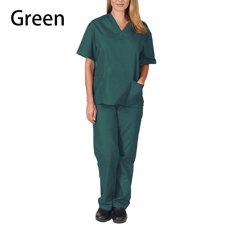 2 Pieces Outfits Summer Thin Solid Tops+Loose Pants Short Sleeve Quick Dry Nurse Suit V-neck Nursing Working