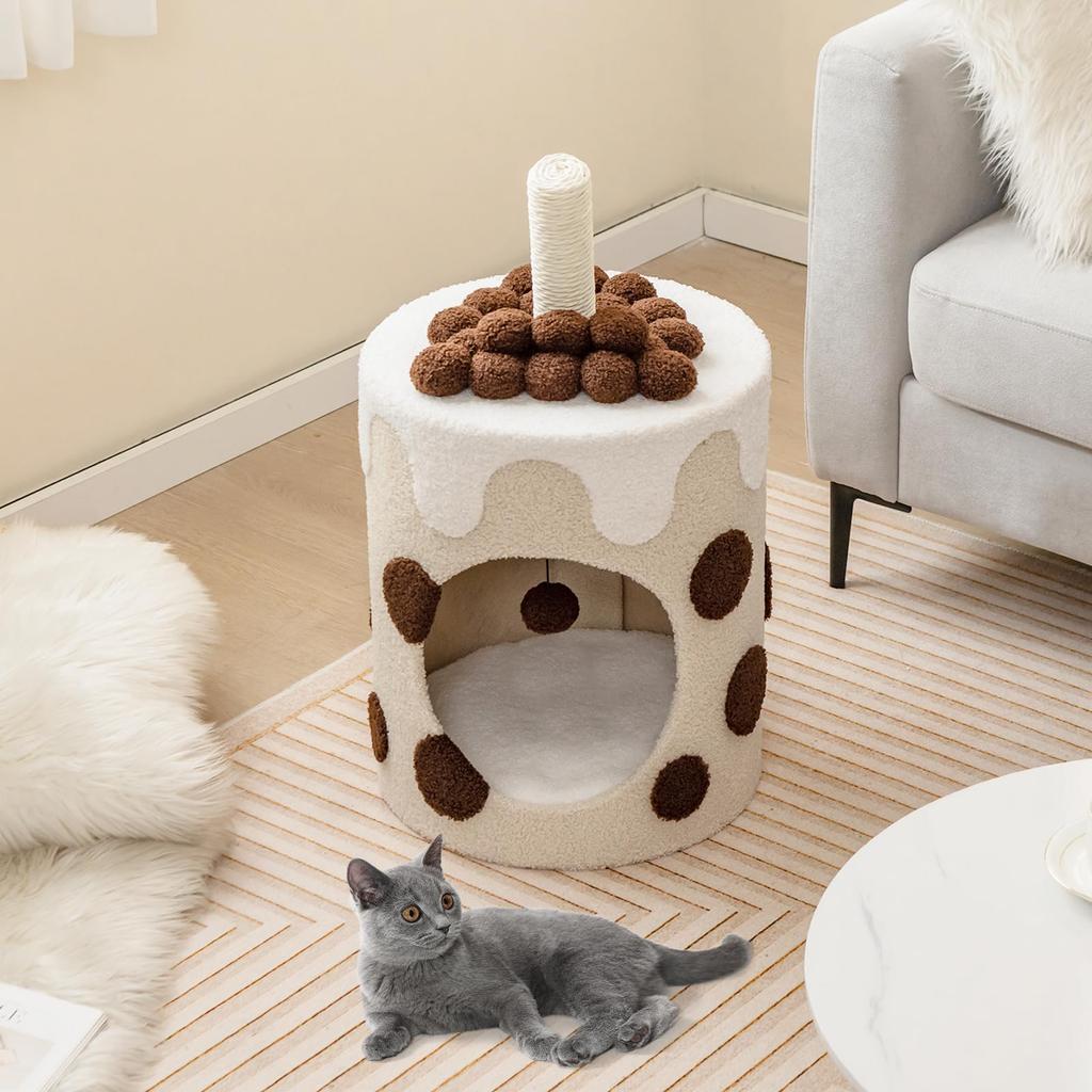 GYMAX Cat House Popular Height Cat Cat Pet Cat Nail Nail Cushion Cold Indoor Milk Tea Cup No Assembly Cat Play Cute Dome, 67cm, Room, Bed, Bed, House,