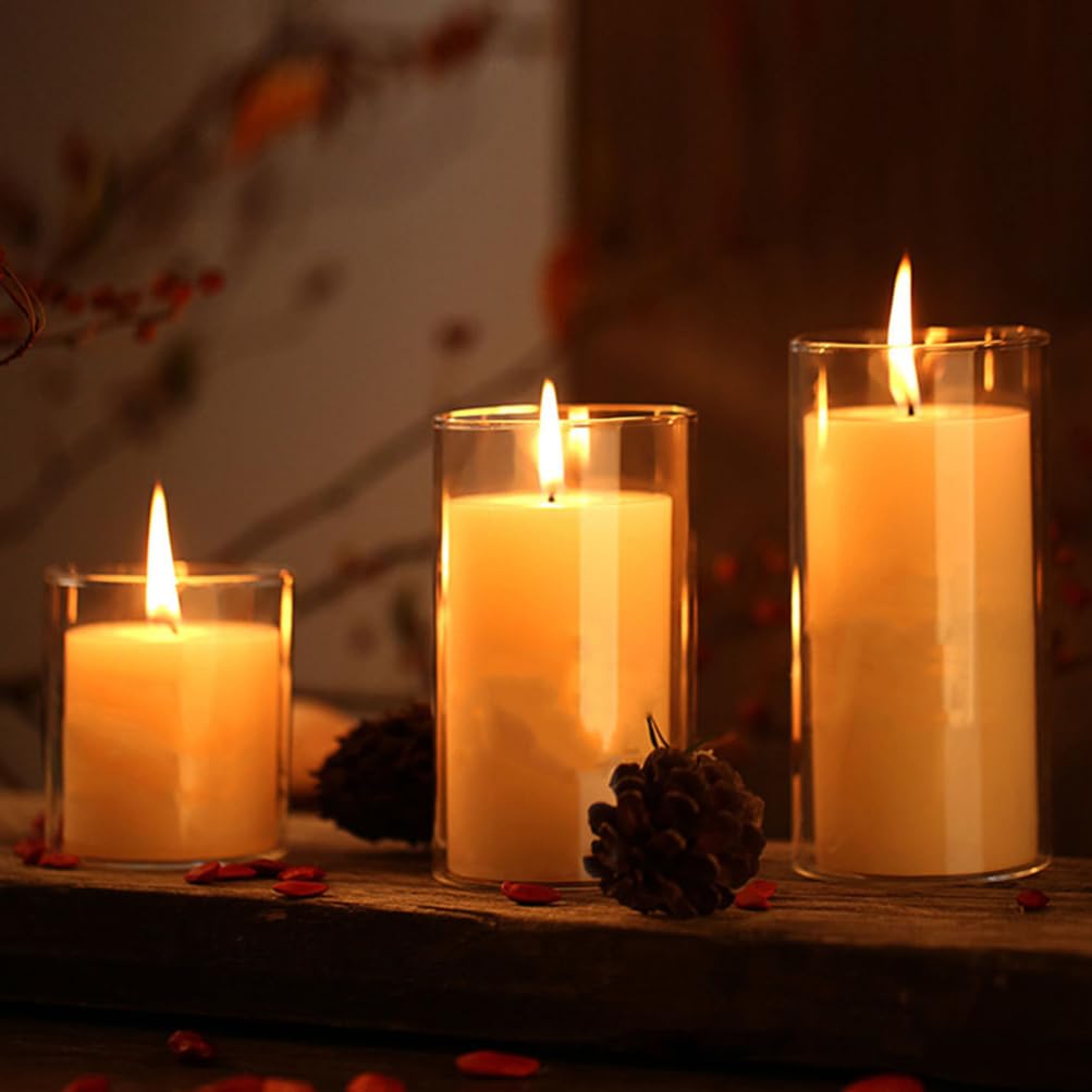 Luxshiny 3-Piece Glass Candle Holder - 6.5cm Clear Cylinder Candle Cups for Pillar Candles, Wedding Centerpieces & Home Decor (Clear)