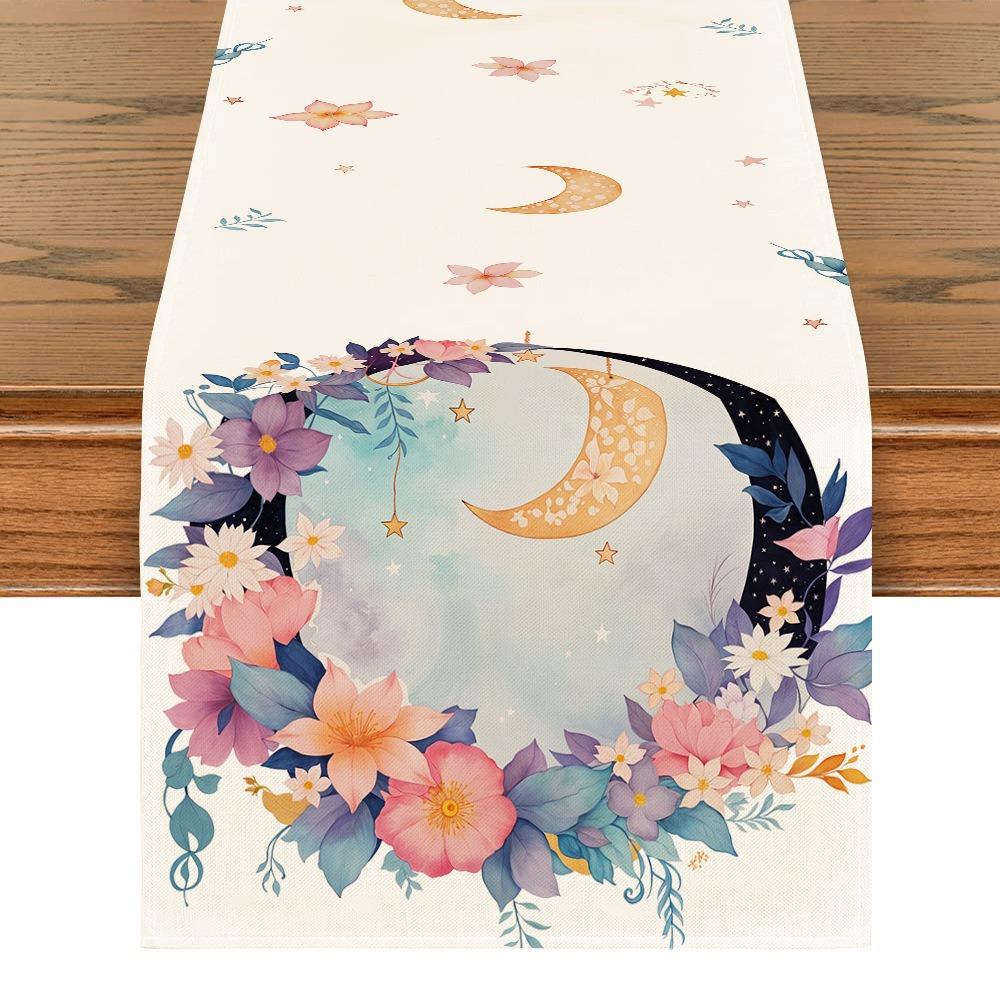 Vintage Moon Star Table Runner Washable Dinner Table Cloth Ramadan Table Runner Kitchen