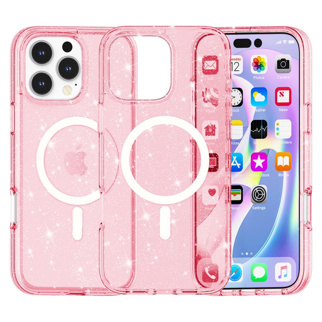 For iPhone 16 Pro Max Case Sparkly Glitter PC+TPU Phone Cover Compatible with MagSafe