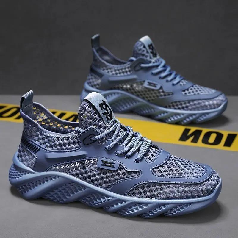 Shoes for Men Breathable Summer Man Casual Sneaker Mesh Without Leather Korean Miked Colour Stylish Jogging Sale Tourist Outdoor