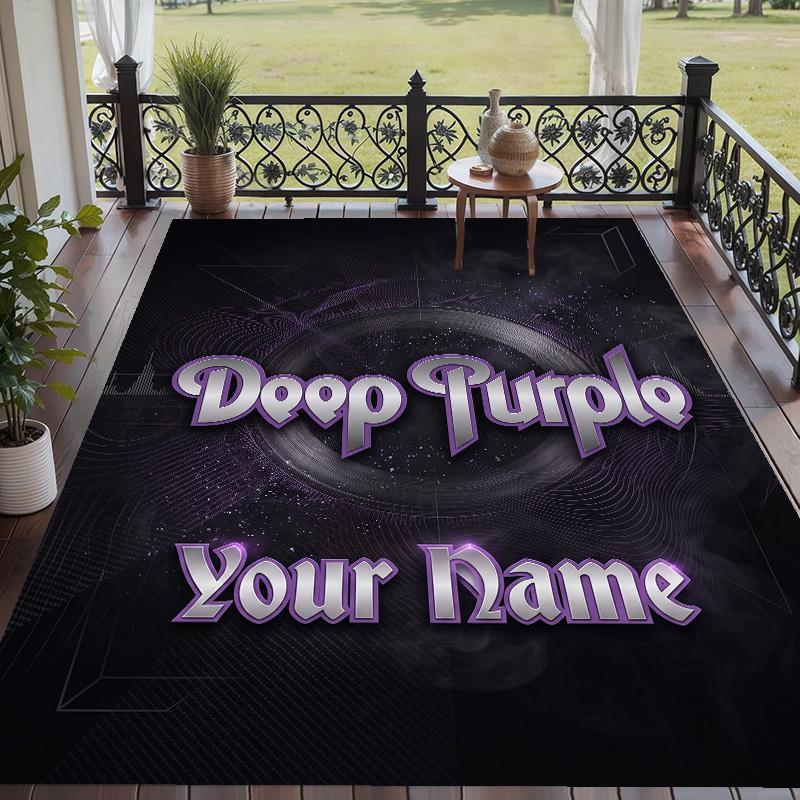 Custom Text Printed Rug Deep Purple Non Slip Floor Carpet For Home Room Decor