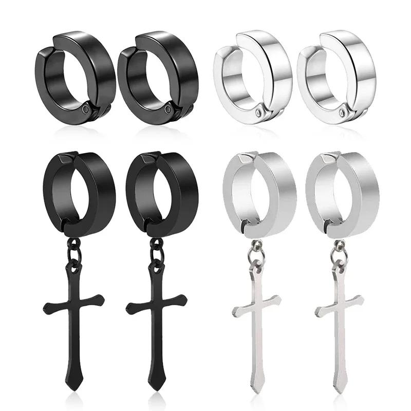 1 pairs No Piercing Earrings Stainless Steel Clip-on Fake Earring Round Ear Clip For Women Men Punk Party Fashion Sexy Jewelry