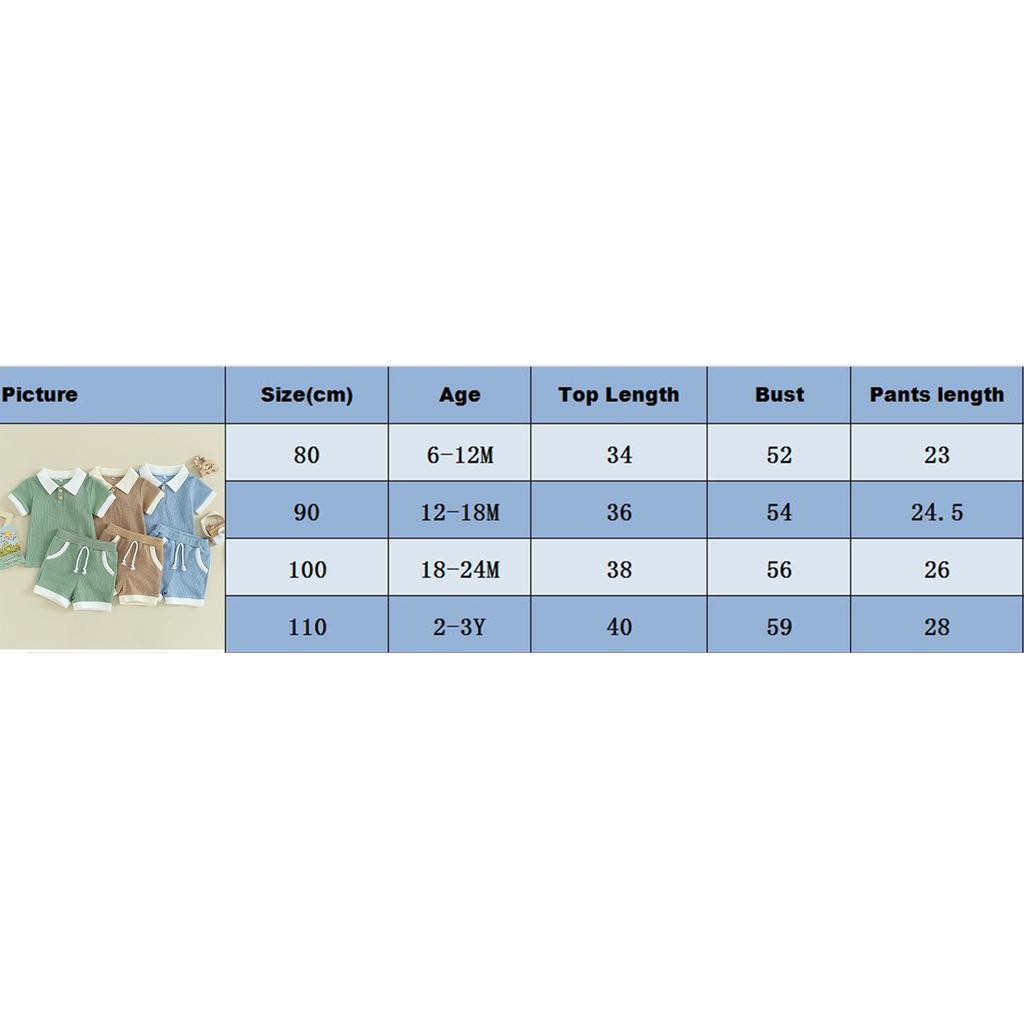 Toddler Boys Summer Outfits Contrast Color Buttons Short Sleeve T-Shirts Waffle Tops Elastic Waist Shorts 2Pcs Clothes Set
