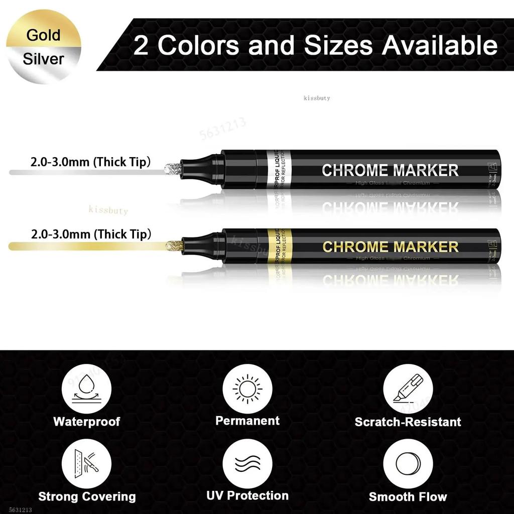 1-5Pcs Chrome Paint Marker Reflective Fluid Mirror Paint Pen 2mm Silvery Ink For DIY Car Styling Model Metal Wood Plastic Stone