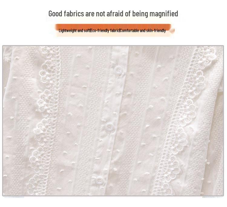 Spring 2024 Girls' White Long Sleeve Shirt with French Lace Collar