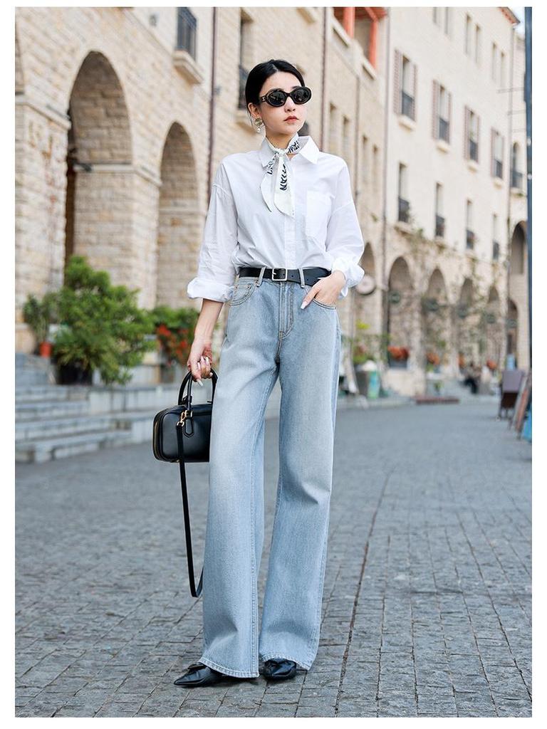 Women's High-Waisted Wide-Leg Floor-Length Jeans - Spring Collection by Big Brand Dupe