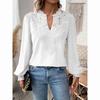 Luxury Lace Hollowed V-Neck Shirt Women Solid Color Long Sleeve Top Office Lady Elegant Daily Blouse