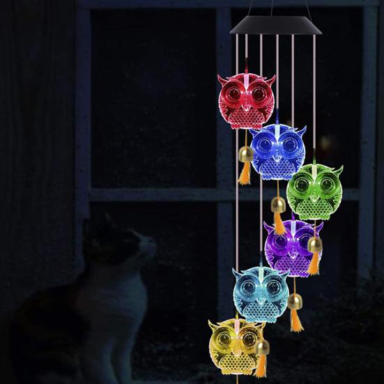 Owl Solar Wind Chimes Lamp Outdoor LED Multicolor Waterproof Light Switch Gently Romantic Gifts for Thanksgiving Home Party Garden Hanging Decor