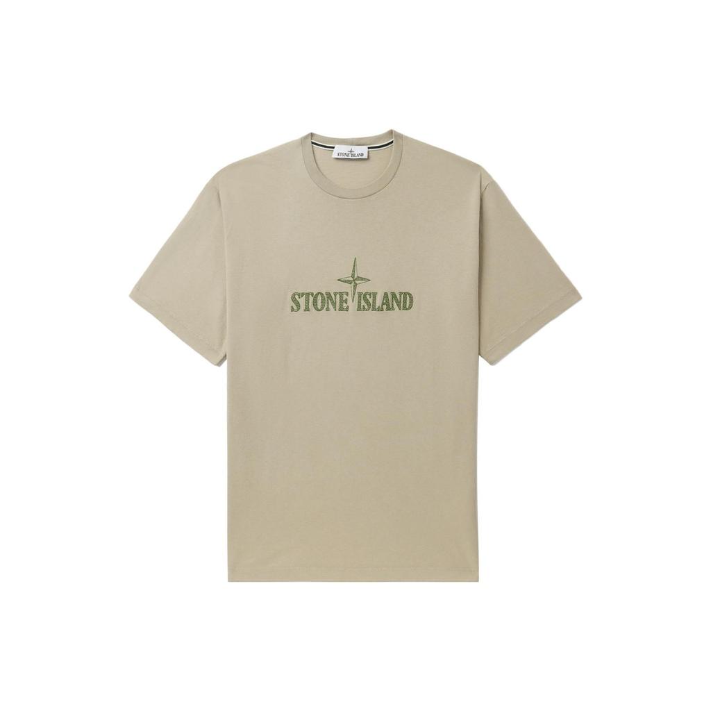 STONE ISLAND Logo Embroidered Round Neck Short Sleeve T-Shirt Men T-Shirts Light-Gray 781521579-V0092