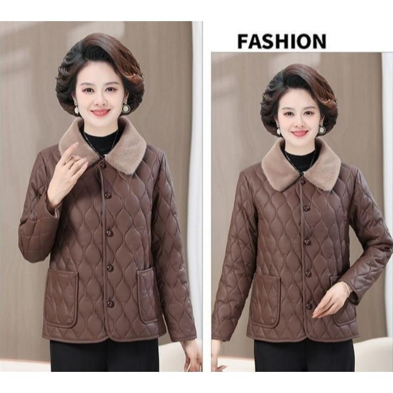 Осень-зима для женщин среднего возраста плюс бархатное теплое пальто средней длины свободного покроя из кожи кожаная куртка для мам повседневная куртка