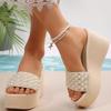 Fashion 2025 Summer Plus Size Pearl Wedge Slippers for Women Beach Platform Woman Slippers Fashion Diamond Slides Woman