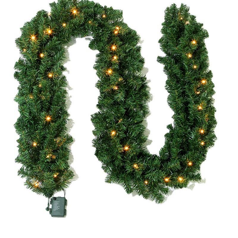 2.7M Pre-Lit Christmas Rattan Door Wreath with Ornaments
