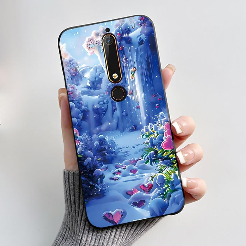 Cute Case For Nokia 6.1/Nokia 6.1 Plus/Nokia X6/Nokia6 Capa Printing Shell Protective Cover Soft Silicone Cartoon Black Casing