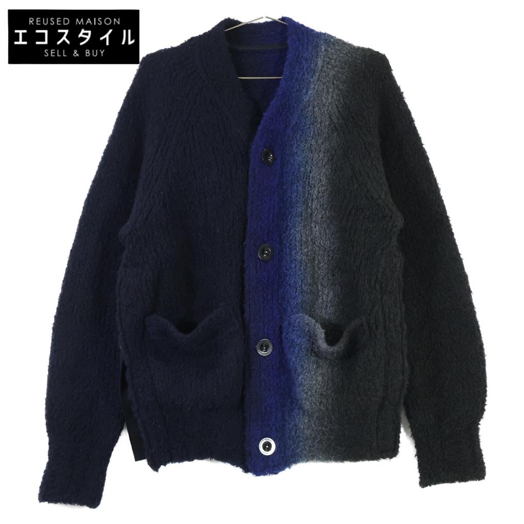 Sacai 23AW 23-03167M Tie Dye Knit Cardigan Gradient Knit Cardigan Tops 0 NavyUsed
