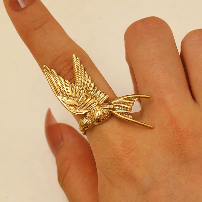 1 шт. Новое Минималистичное Позолоченное 18K Золотом Крылья Ангела Крылья Голубя Мира Открытые Кольца Модные Водонепроницаемые Ювелирные Изделия из Нержавеющей Стали