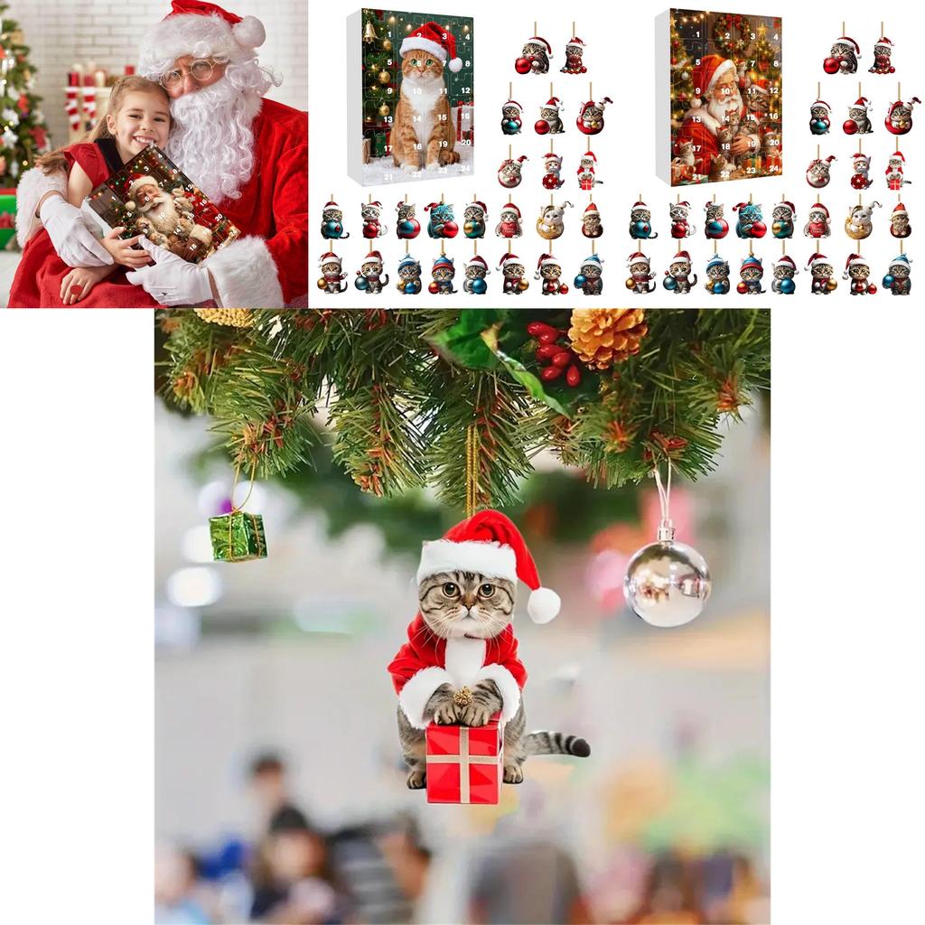 Christmas Countdown Calendar Featuring Adorable Cat Acrylic Decorations For Holiday Gift Giving