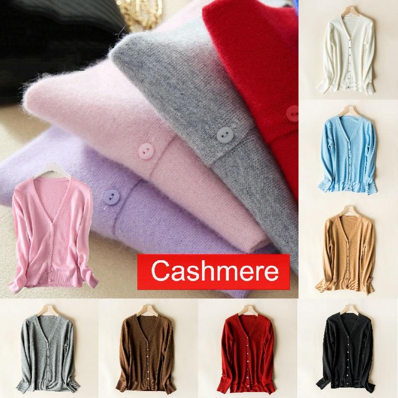 Luxurious Ladies Knitted V-neck Cashmere Sweater Cardigan With Long Sleeves And Soft Material