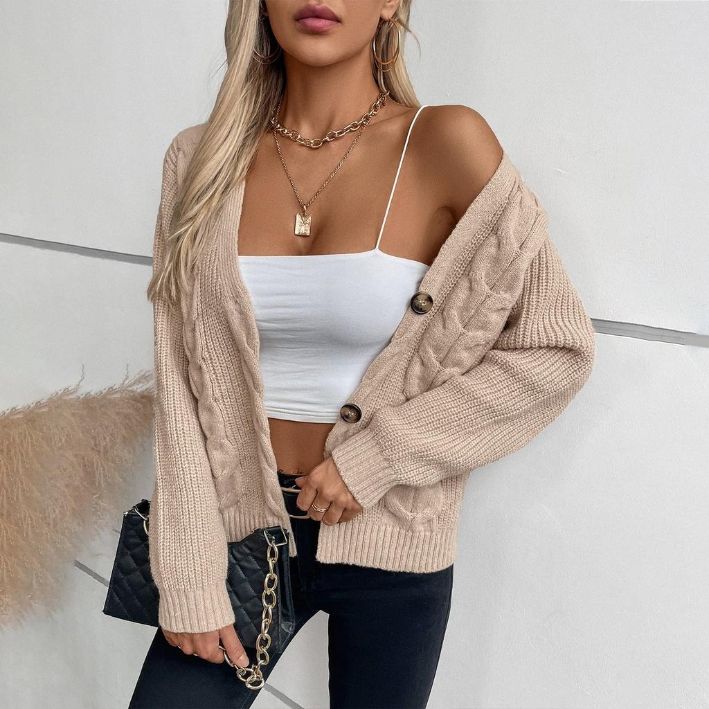 Женский повседневный однотонный вязаный кардиган с переплетениями теста, однобортный свитер в стиле ретро