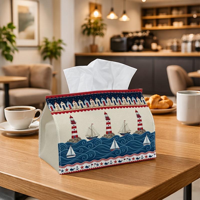 1pc Coastal Nautical Tissue Box - Multi-functional Napkin Dispenser, Two Sizes Available Made of Durable Polyester, Decorated with Lighthouse Sailboat