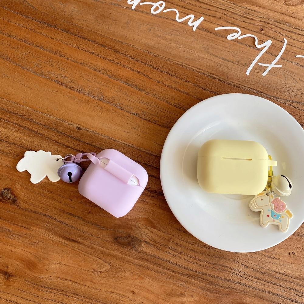 Applicable to Apple AirPods 1 /1 generation cartoon pony bell pendant earphone cover PRO1 simple solid color case PRO1
