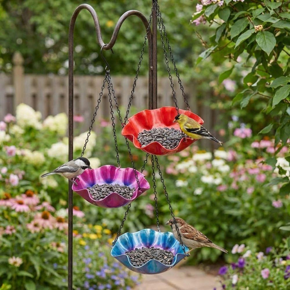Large Capacity Hanging Bird Bath Iron Art Hummingbird Feeder Bird Feeding Tray Outdoor Garden