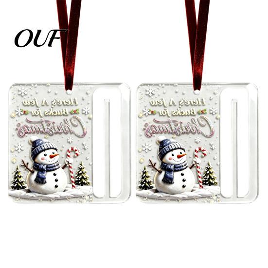 Transparent Money Storage Cards 2Pcs Christmas Cash Gift Holder Ornament, Acrylic Hanging Decor with Holiday Party Santa Snowman Design, Tree Pendant