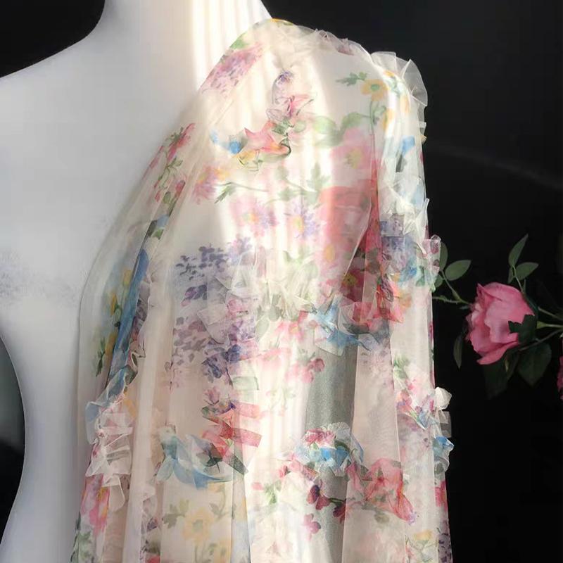 3D плиссированная цветочная кружевная сетка, украшение на свадьбу, фон, цветочный принт, ткань для самостоятельной одежды, платье, дизайнерская ткань