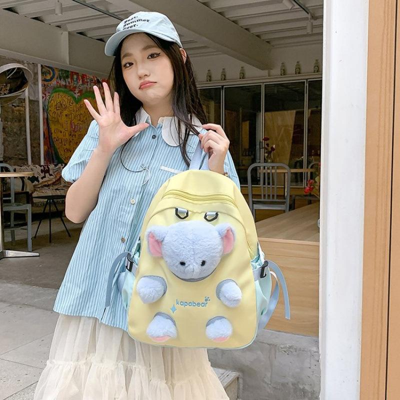 Schoolbag cute bear doll backpack female versatile primary school students high value campus large capacity junior high school students female school 