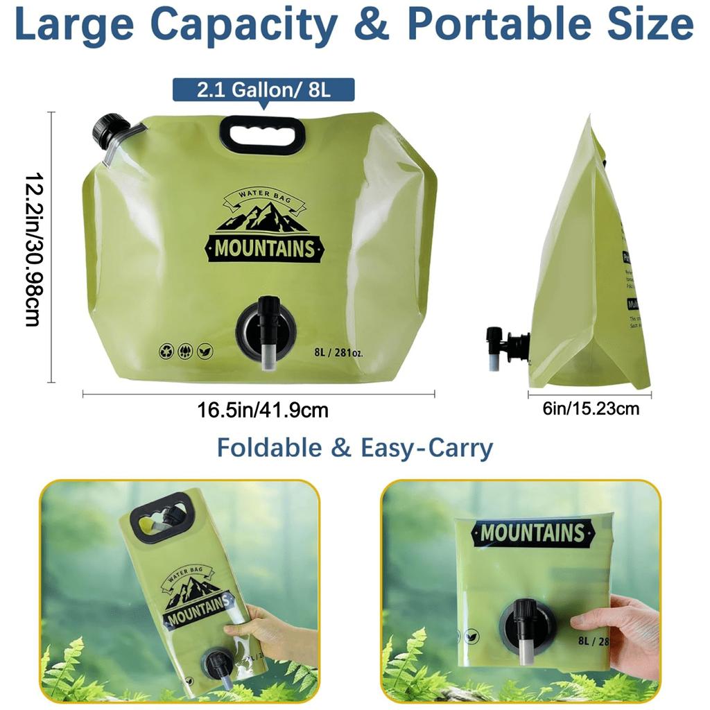 8L BPA-Free Portable Folding Water Storage Bag with Faucet for Camping Hiking