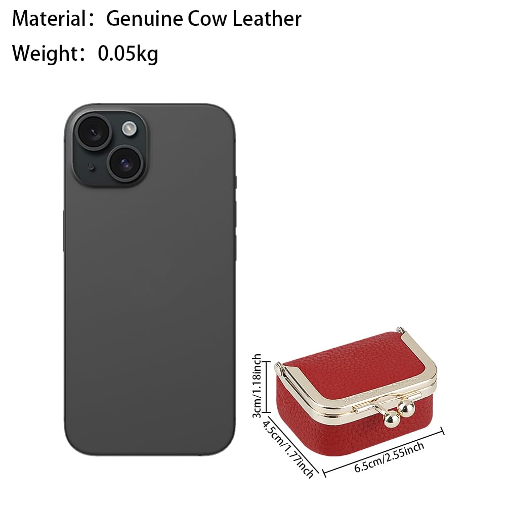 Royal Bagger Genuine Leather Mini Jewelry Box Women's Coin Purse Solid Color Kiss Lock Change Pouch Casual Style Small Storage Bag for Women 1894