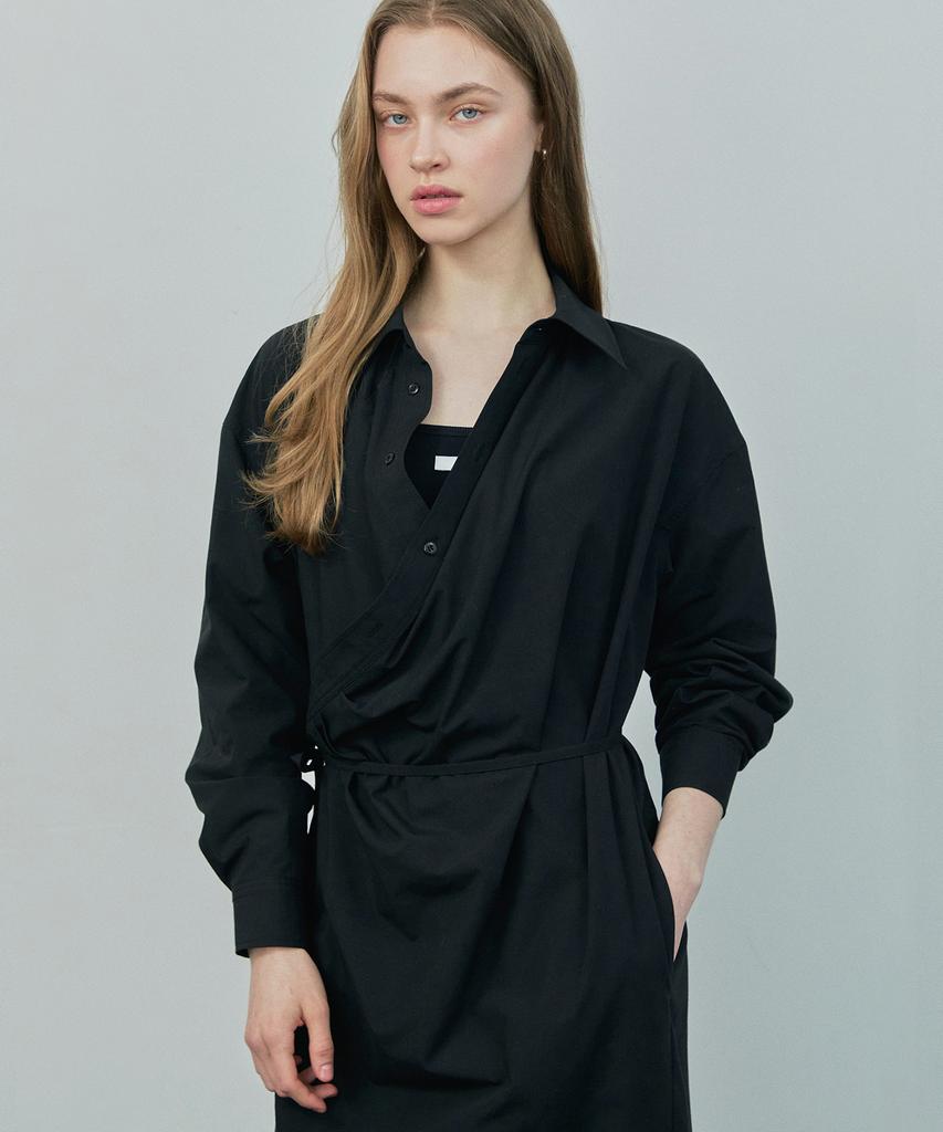 IHR Wrap Shirt Dress / Black