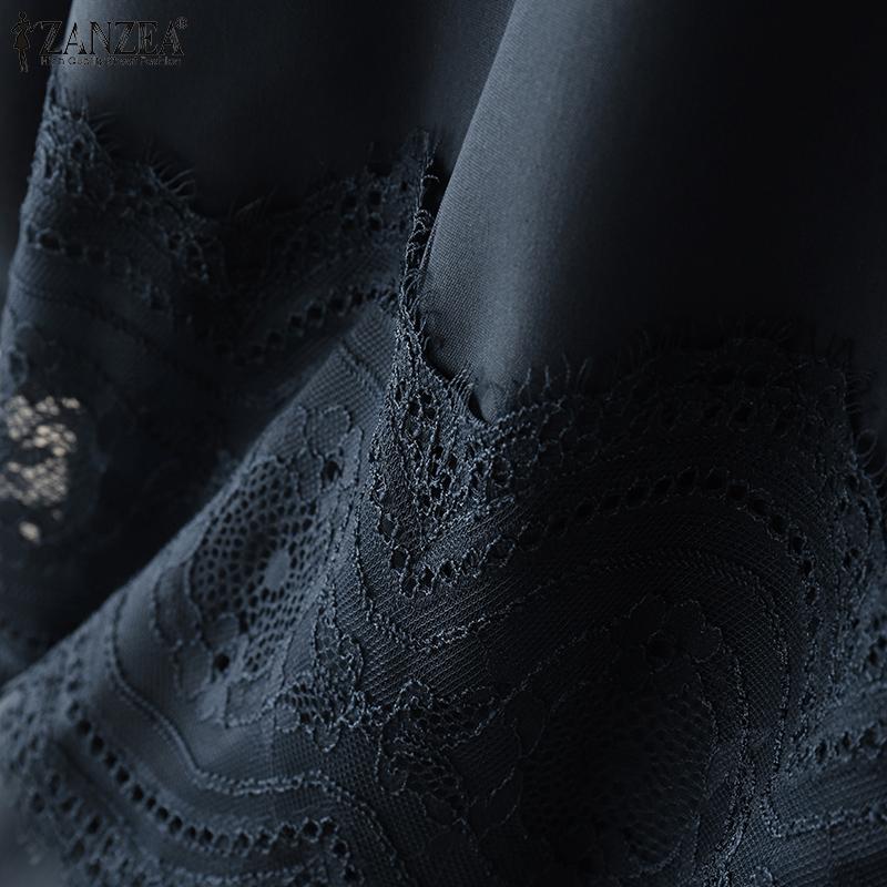 ZANZEA Женская повседневная блузка с воротником-стойкой и рукавом 3/4 из кружева в стиле пэчворк